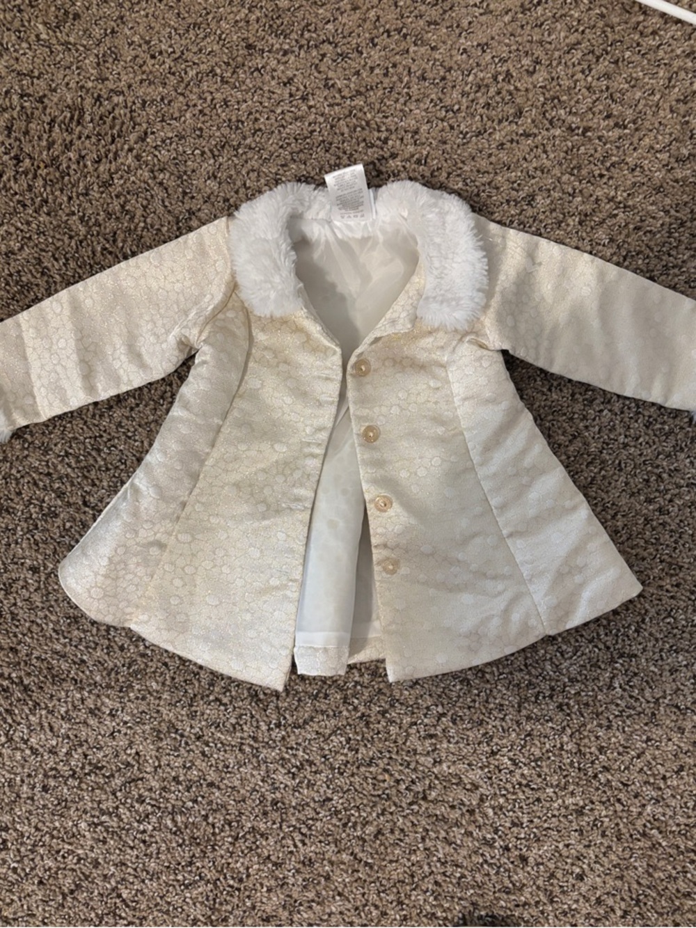 Nannette Baby Girls' Cream Faux-Fur Trim Dressy Pea Coat